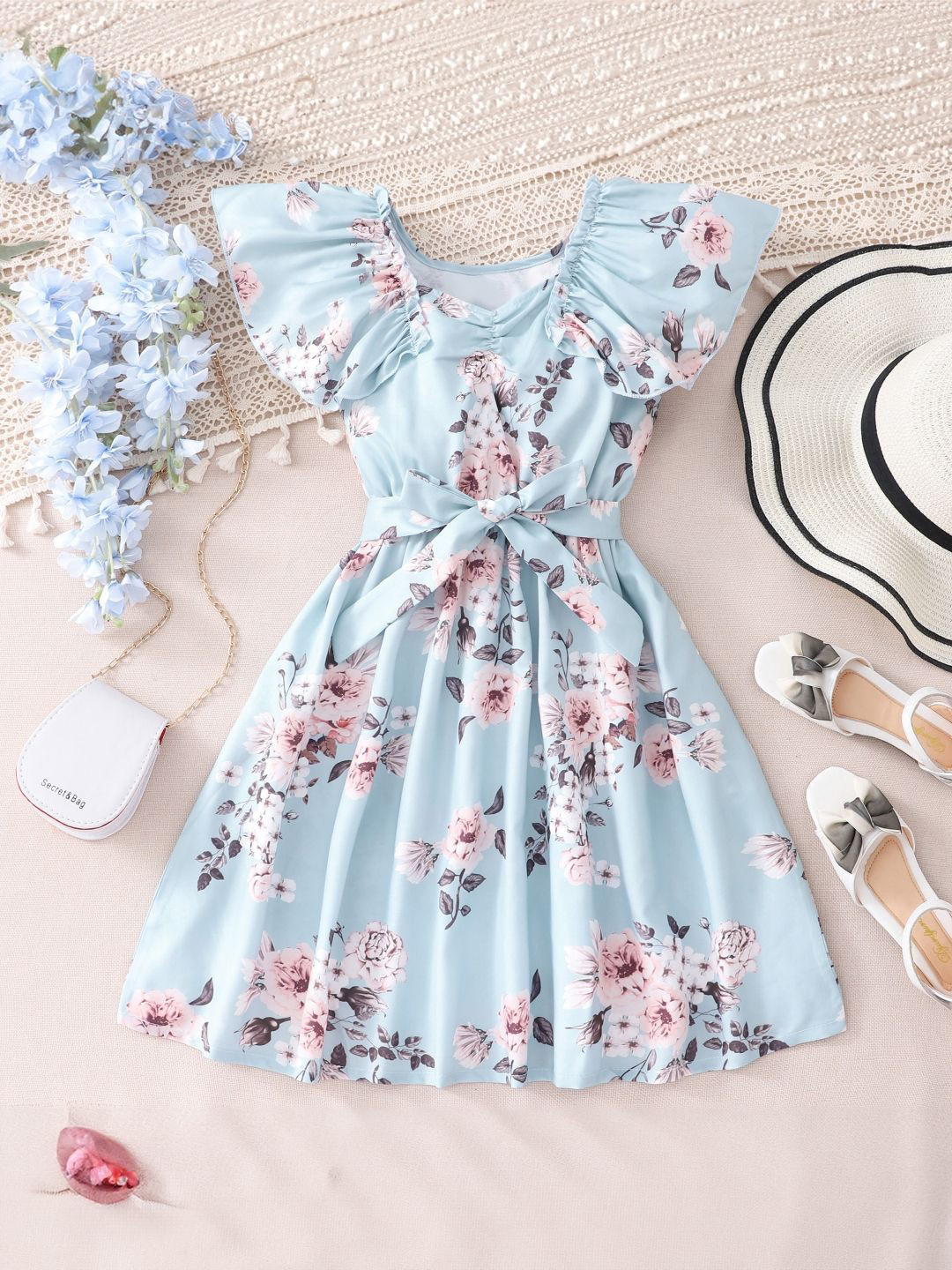 

StyleCast Girls Floral Print Cap Sleeves A-Line Dress, Blue