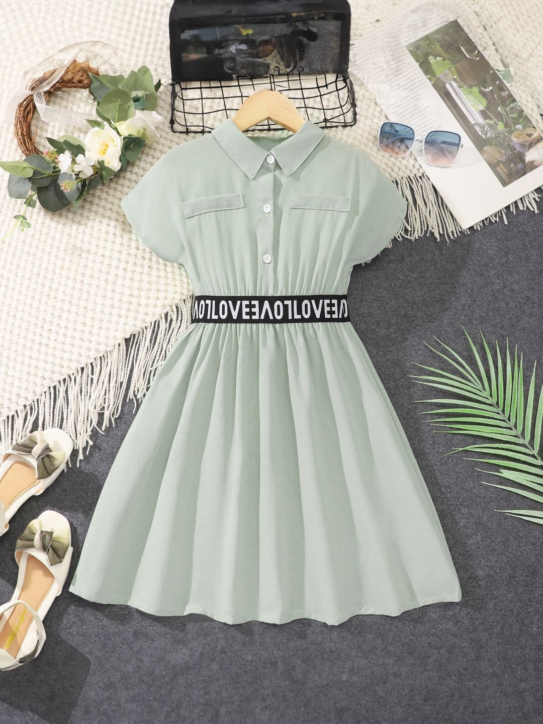 

StyleCast Shirt Collar Typography Fit and Flare Dress, Green