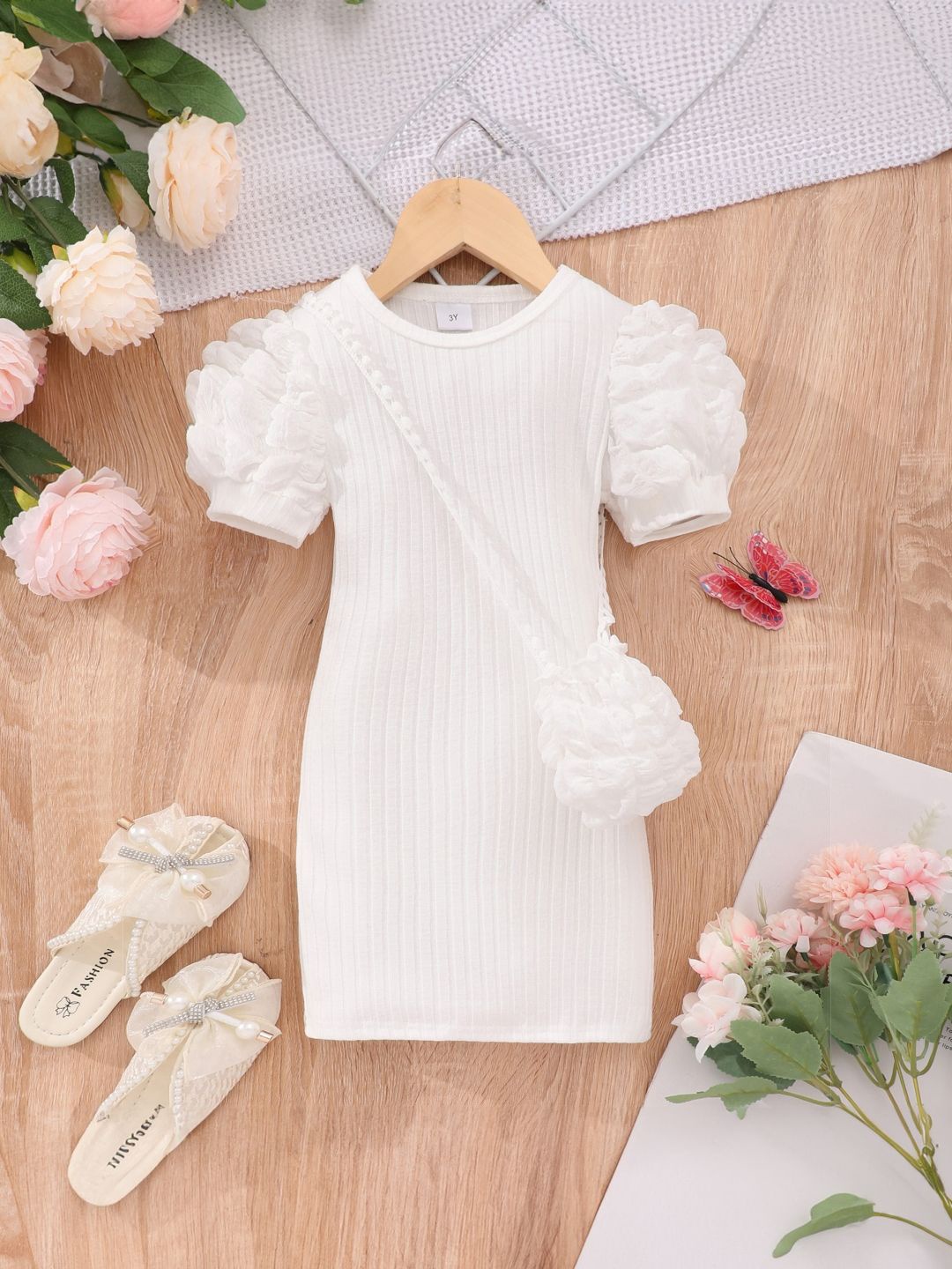

StyleCast Girls Round Neck Solid Short Sleeves Sheath Polyester Midi Dress, White