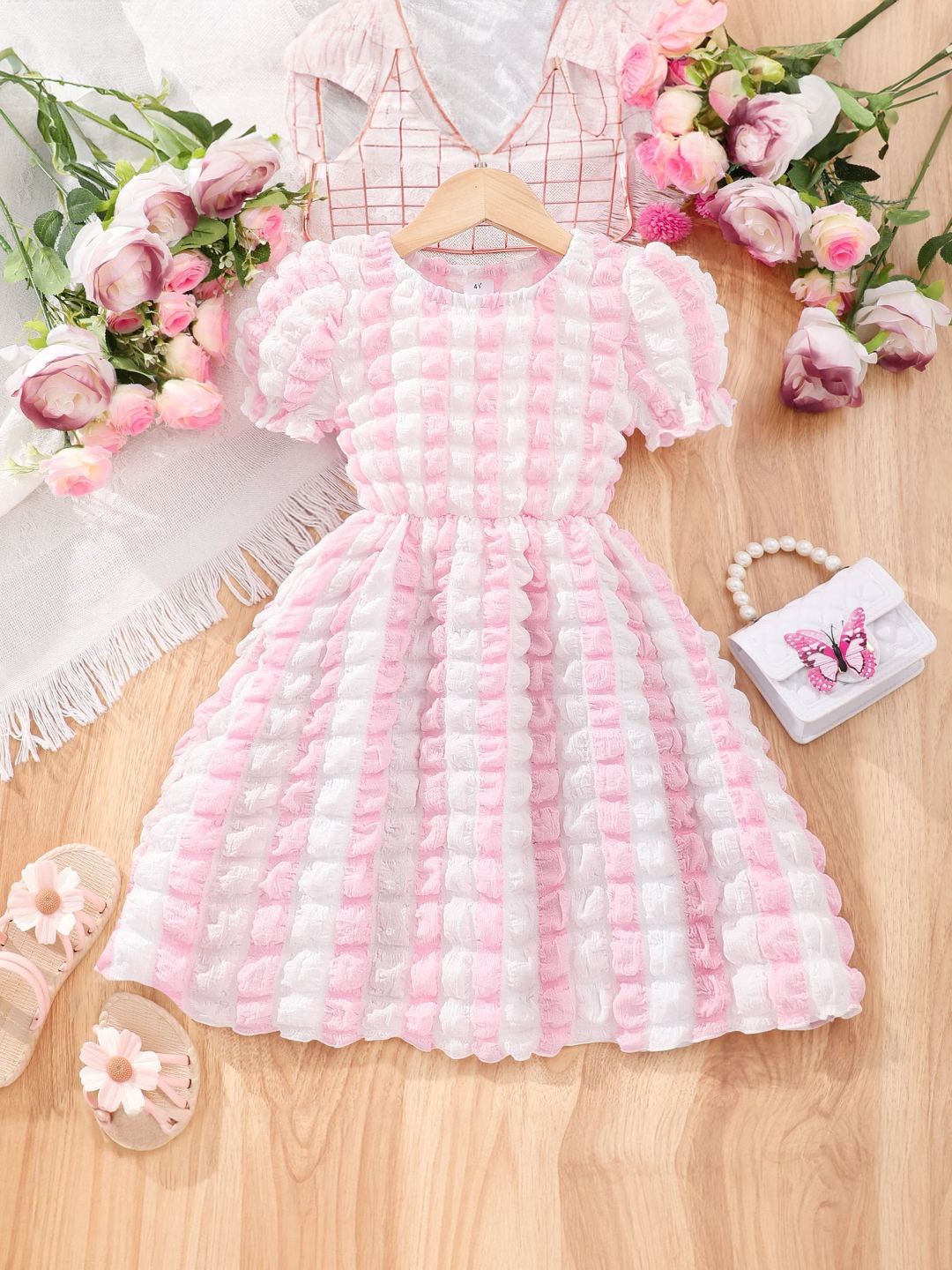 

StyleCast Girls Puff Sleeve Fit & Flare Dress, Pink