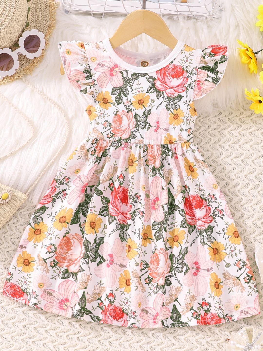 

StyleCast Girls Floral Print Cap Sleeves Fit & Flare Dress, White