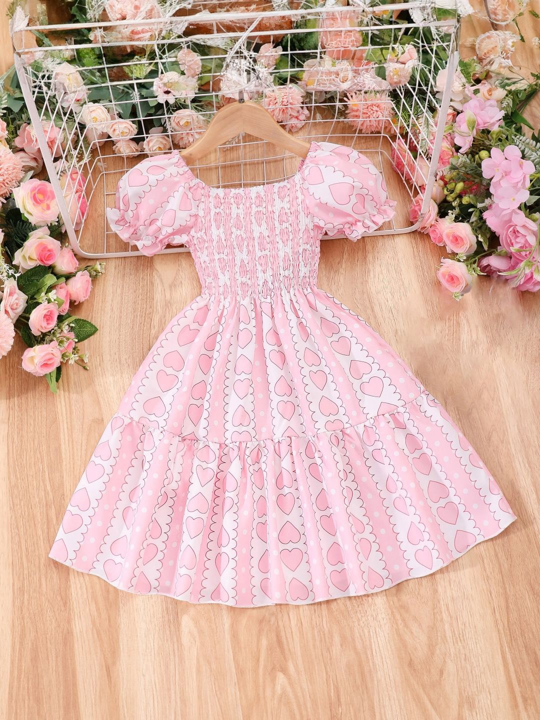 

StyleCast Girls Abstract Fit & Flare Puff Sleeves Dress, Pink