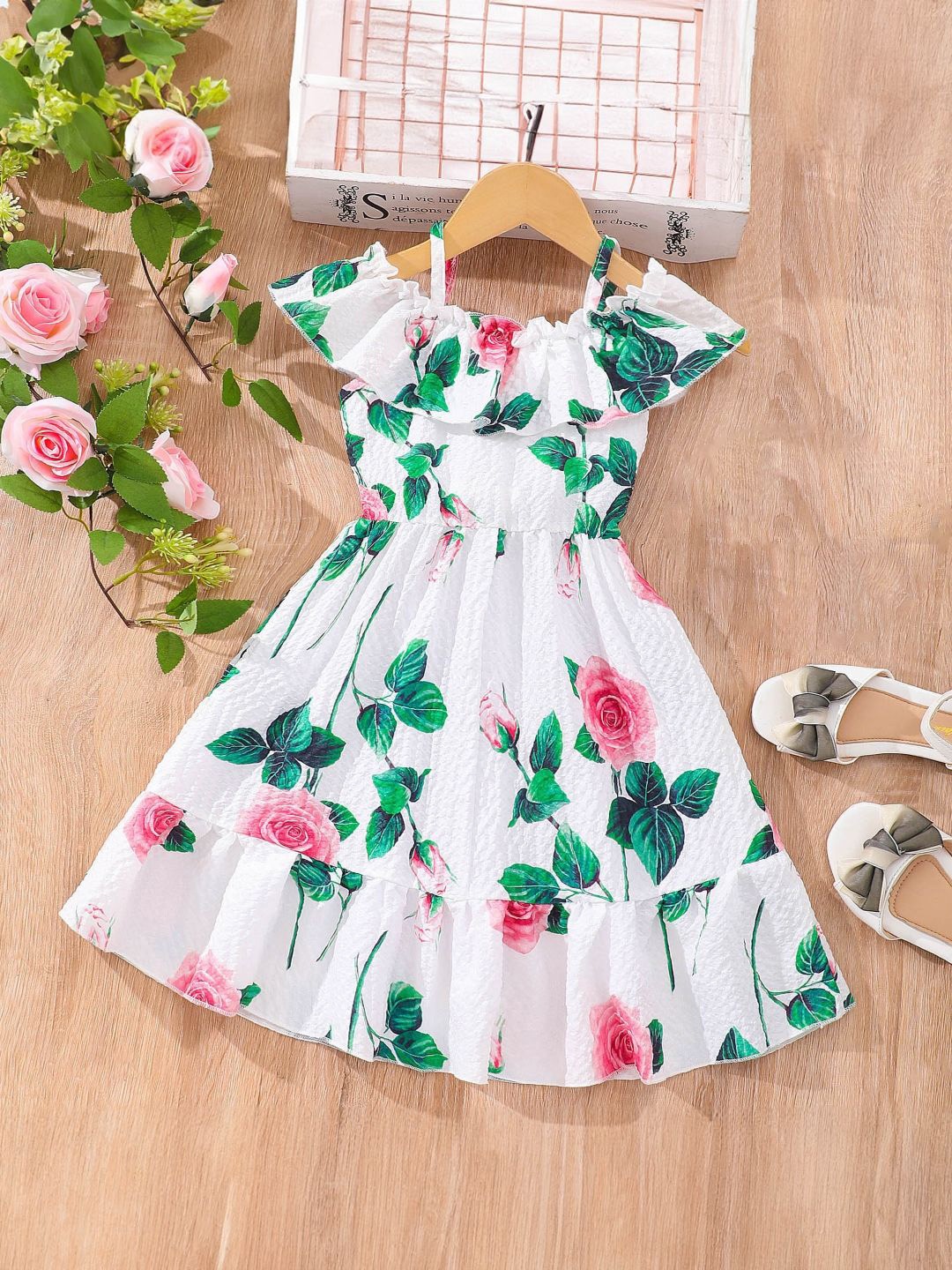

StyleCast Girls Floral Printed Fit and Flare Off-Shoulder Dress, White