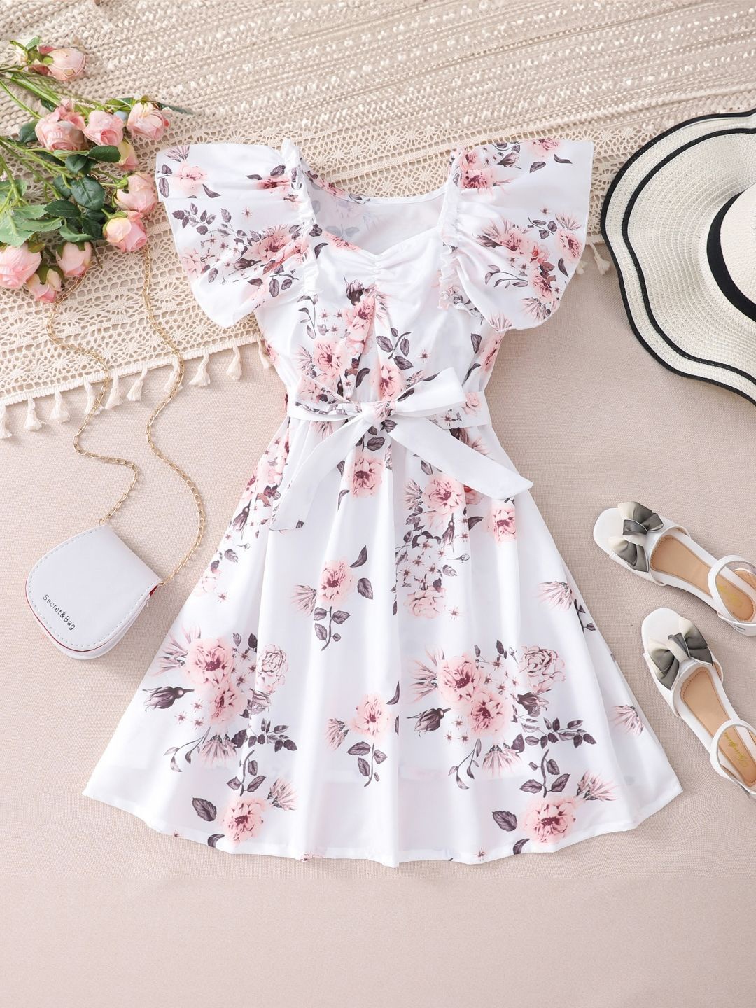 

StyleCast Girls Floral Print Flutter Sleeve Fit & Flare Dress, White