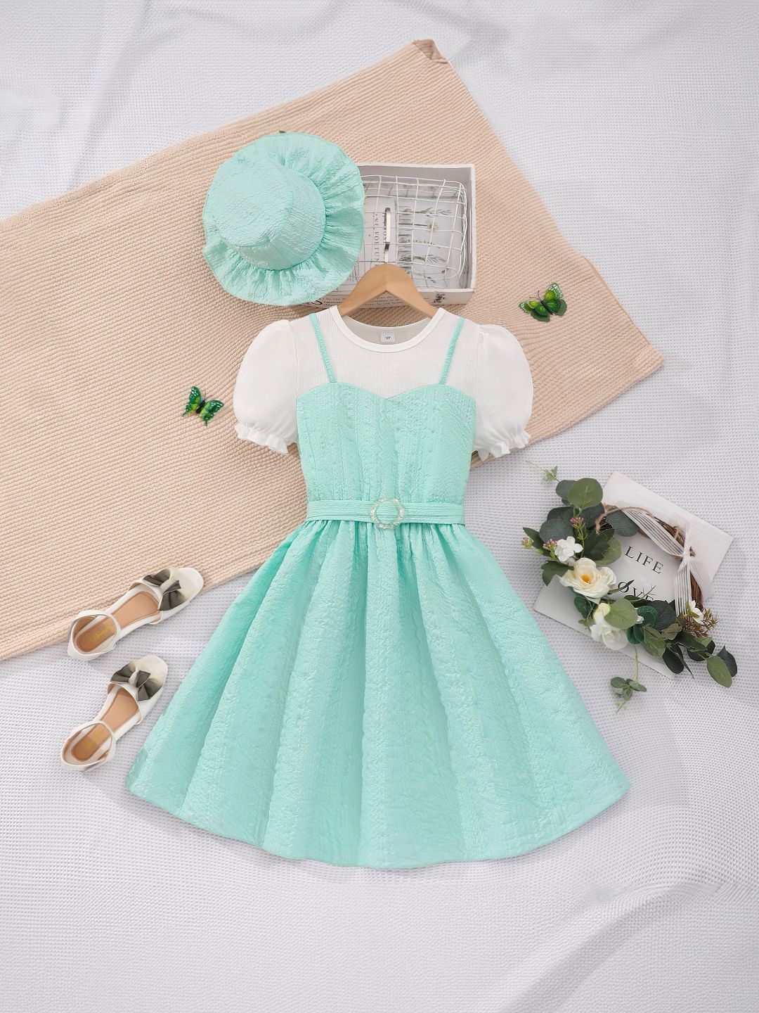 

StyleCast Puff Sleeves Fit and Flare Dress, Green