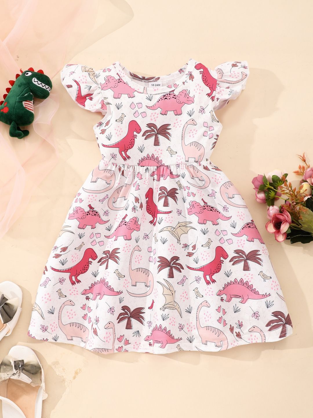 

StyleCast Girls Printed Flutter Sleeve Fit & Flare Dress, White