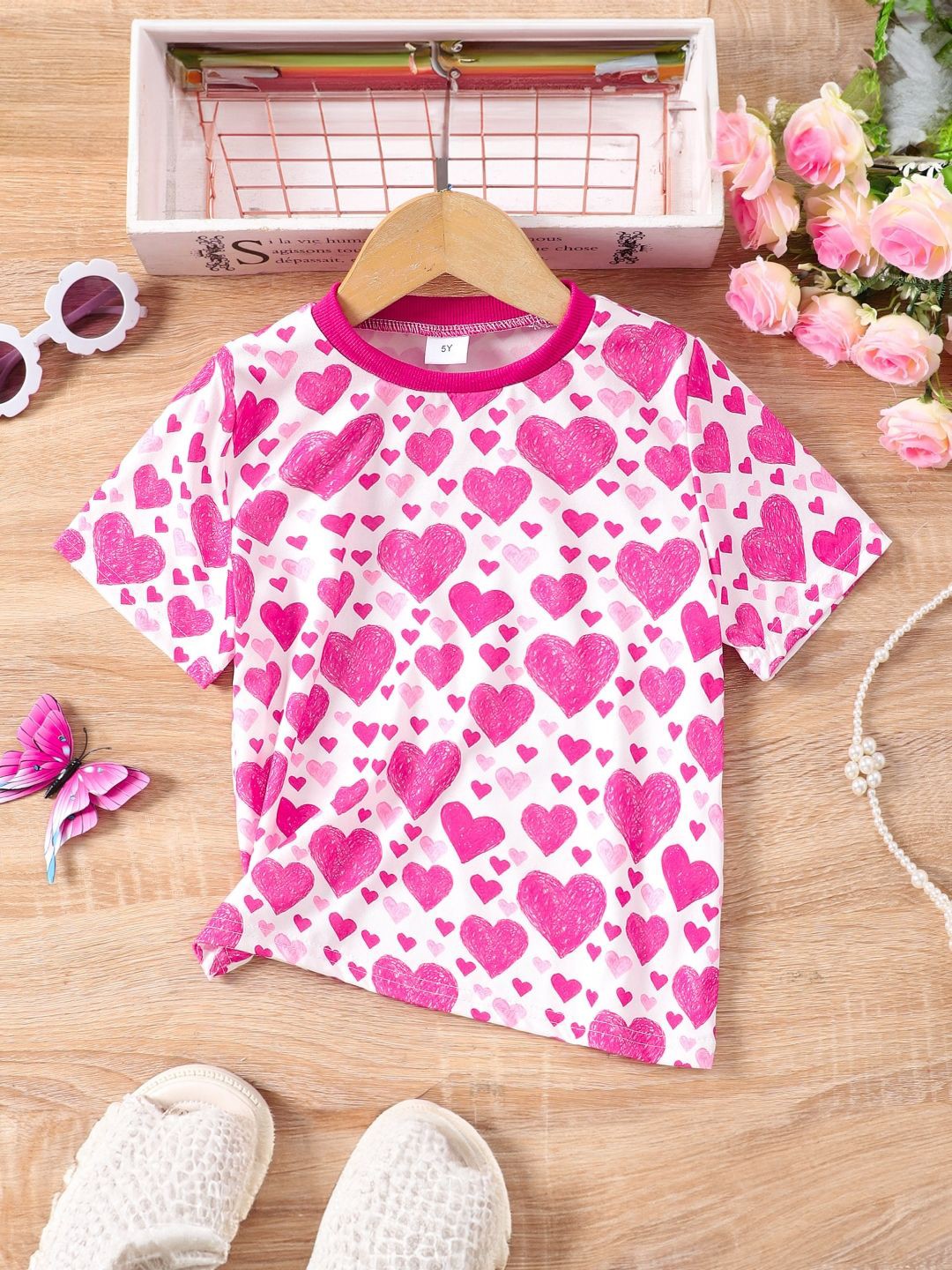 

StyleCast Women Round Neck Short Sleeves Printed Regular Top, Pink