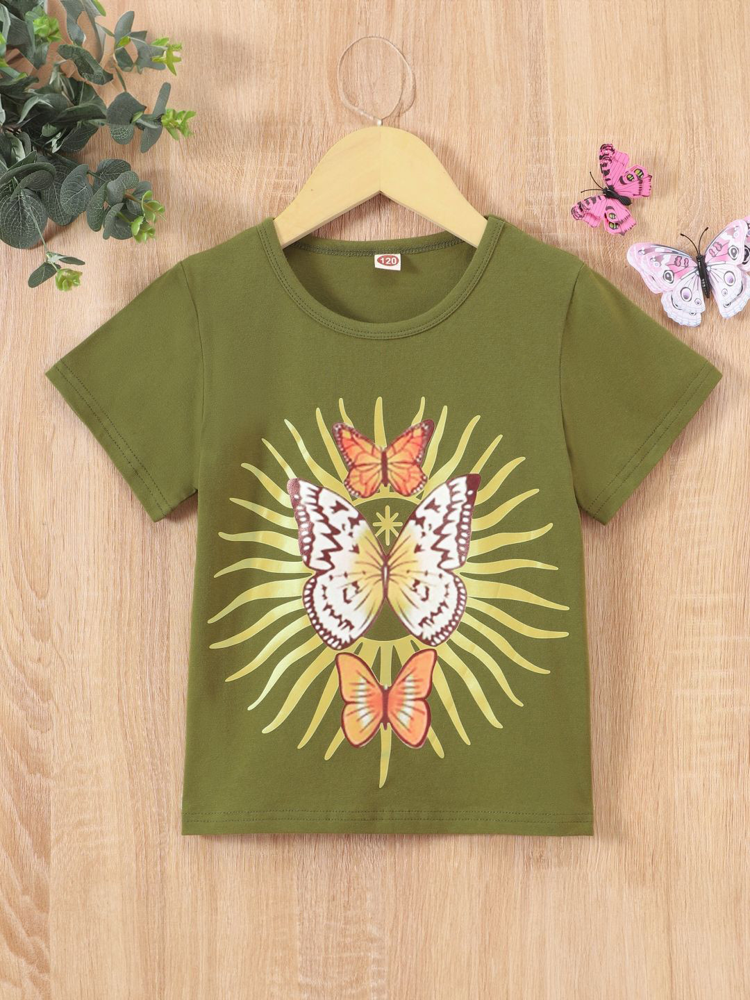 

StyleCast Girls Round Neck Short Sleeves Graphic Printed Regular Top, Green