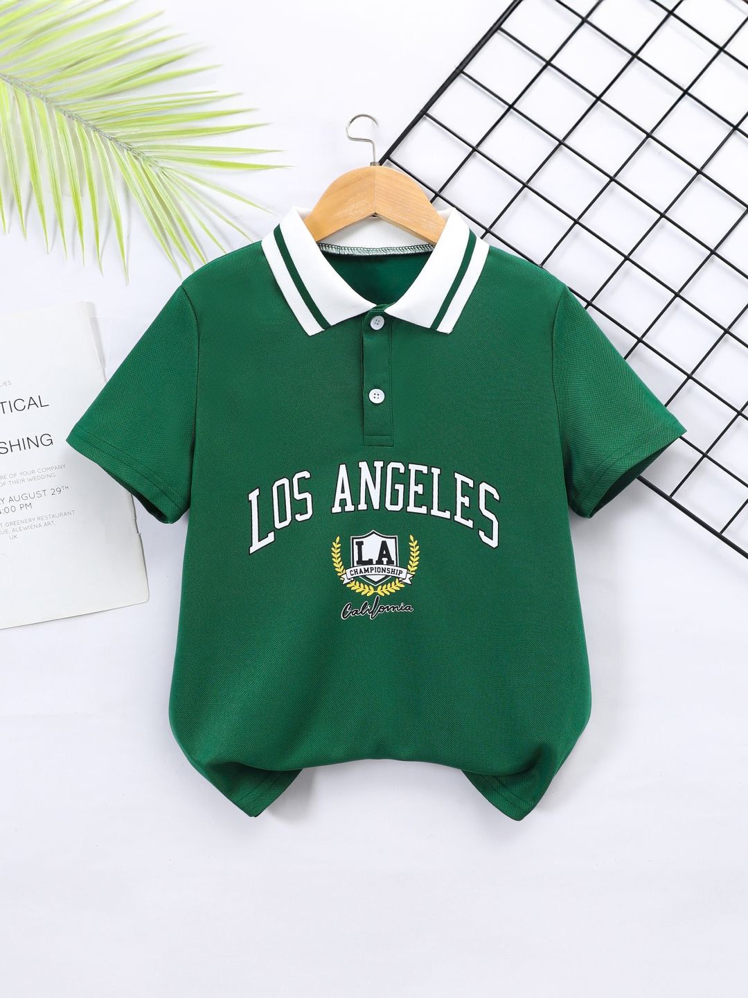

StyleCast Girls Shirt Collar Short Sleeves Graphic Printed Regular Top, Green