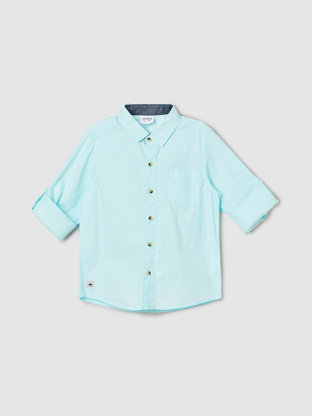 

max Boy Solid Spread Collar Pure Cotton Casual Shirt, Sea green