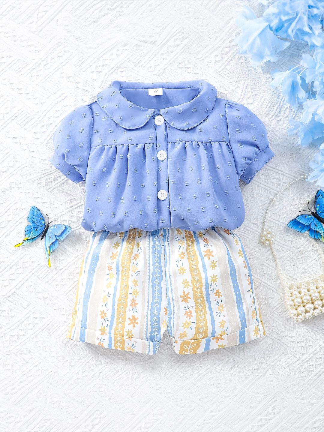 

StyleCast Girls Blue & White Shirt Collar Shirt with Shorts