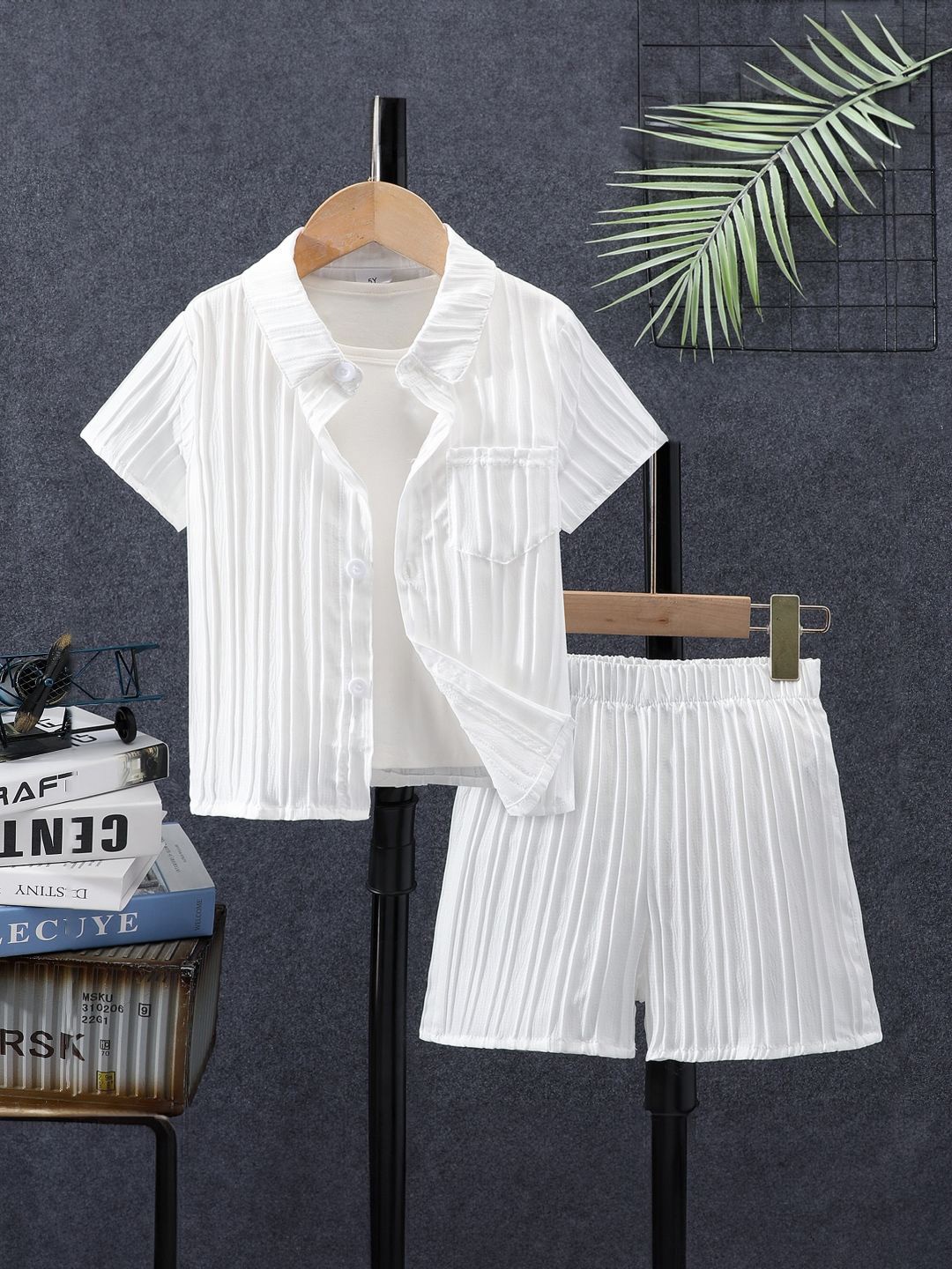 

StyleCast Girls Striped Shirt Collar Shirt with Shorts, White