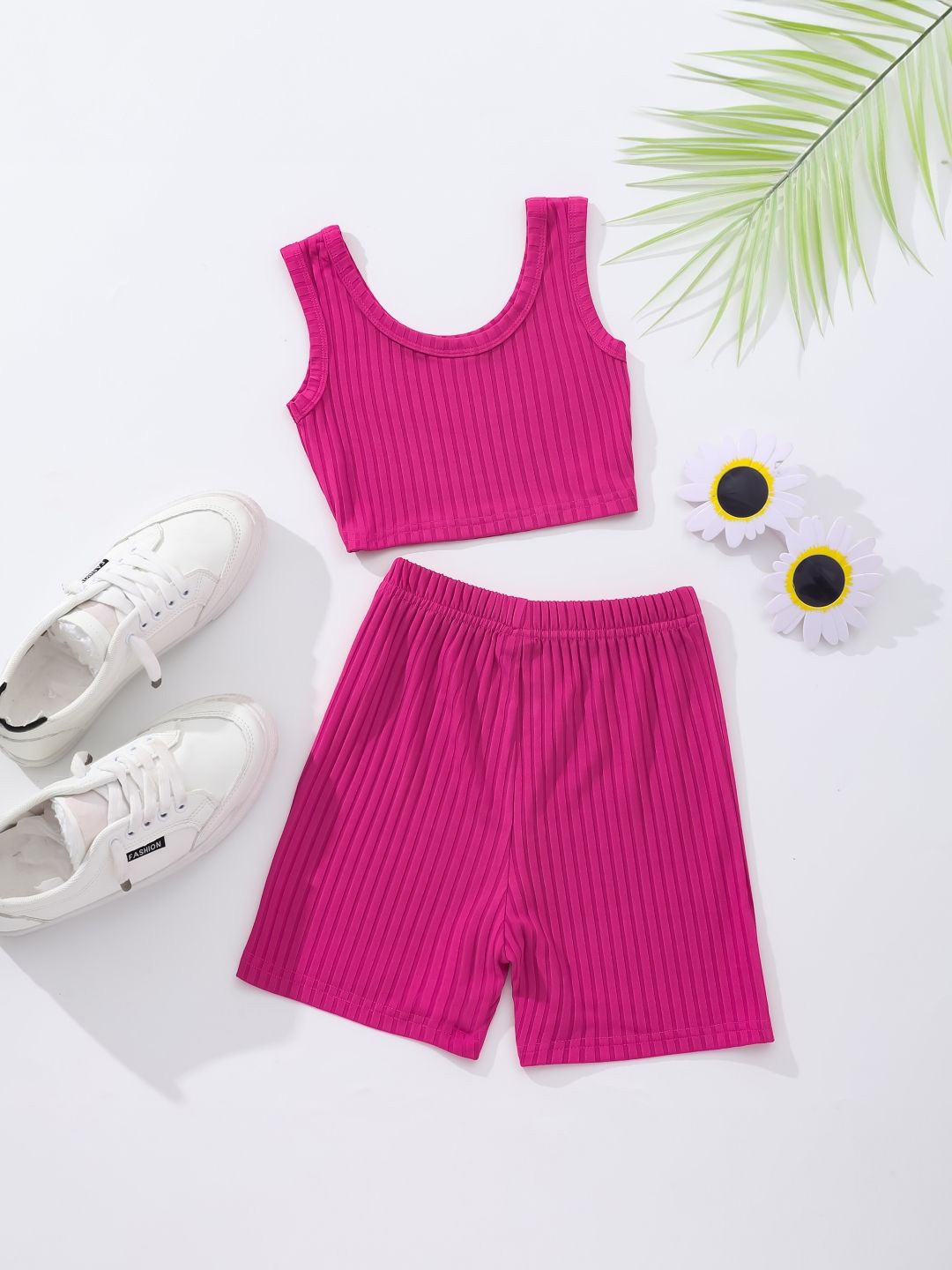 

StyleCast Girls Pink Round Neck Sleeveless Top with Shorts