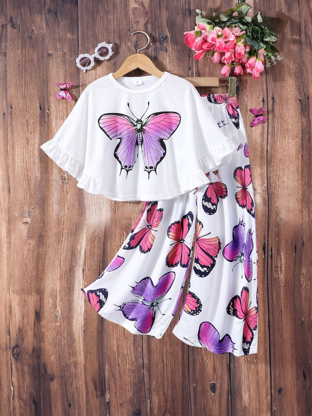 

StyleCast Girls White & Purple Printed T-shirt with Trousers
