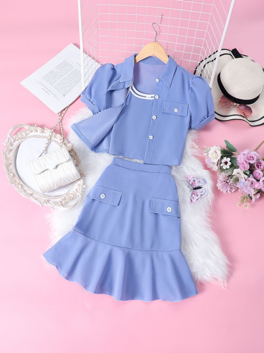

StyleCast Girls Blue Shirt Collar Shirt with Skirt
