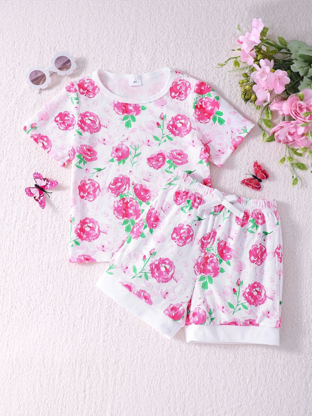 

StyleCast Girls White & Pink Printed Top with Shorts