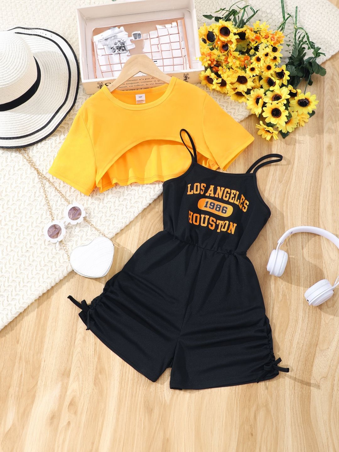 

StyleCast Girls Typography Printed Round Neck Top with Shorts, Yellow