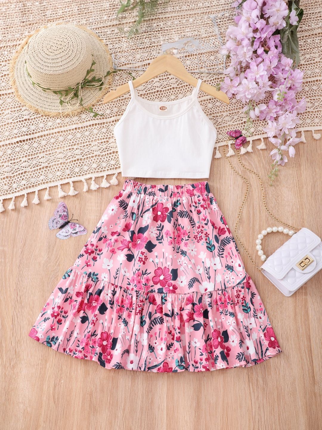 

StyleCast Girls Pink & White Top with Skirt