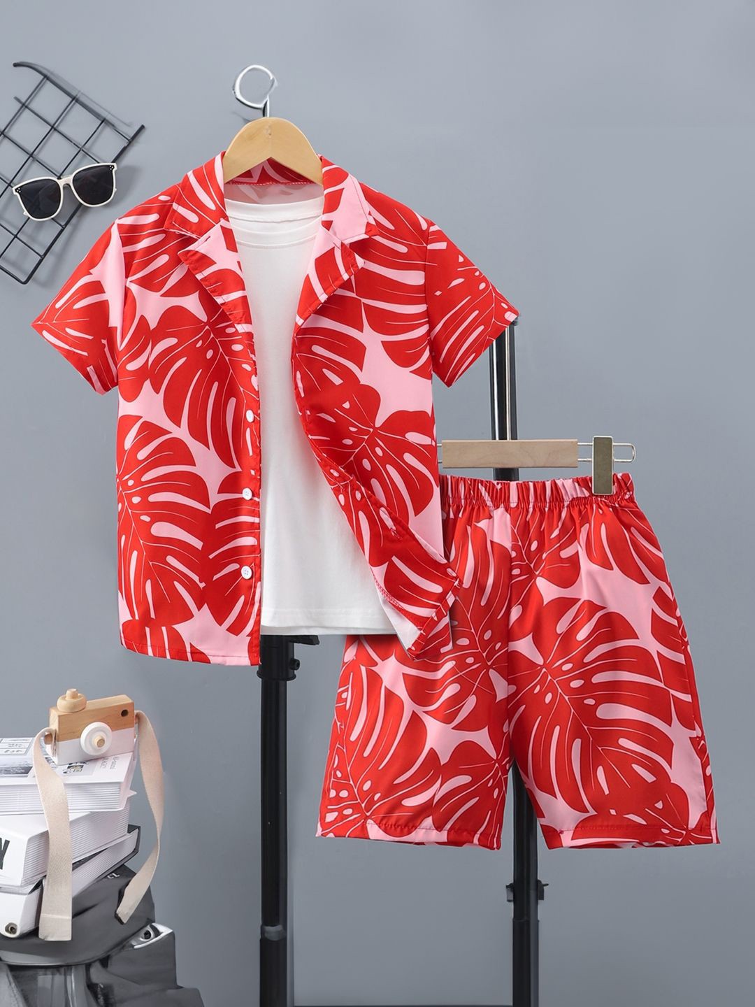 

StyleCast Girls Tropical Printed Shirt with Shorts, Red