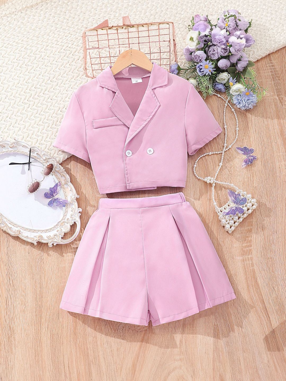 

StyleCast Girls Shawl Neck Coat with Shorts, Pink