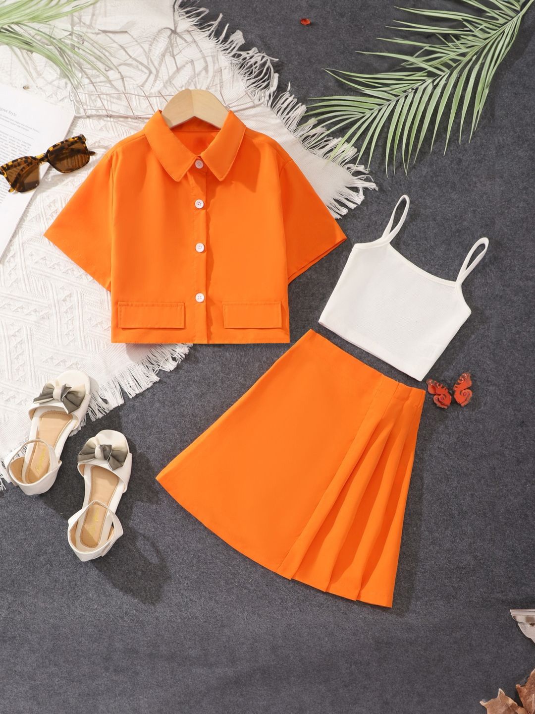 

StyleCast Girls Orange & White Shirt with Skirt
