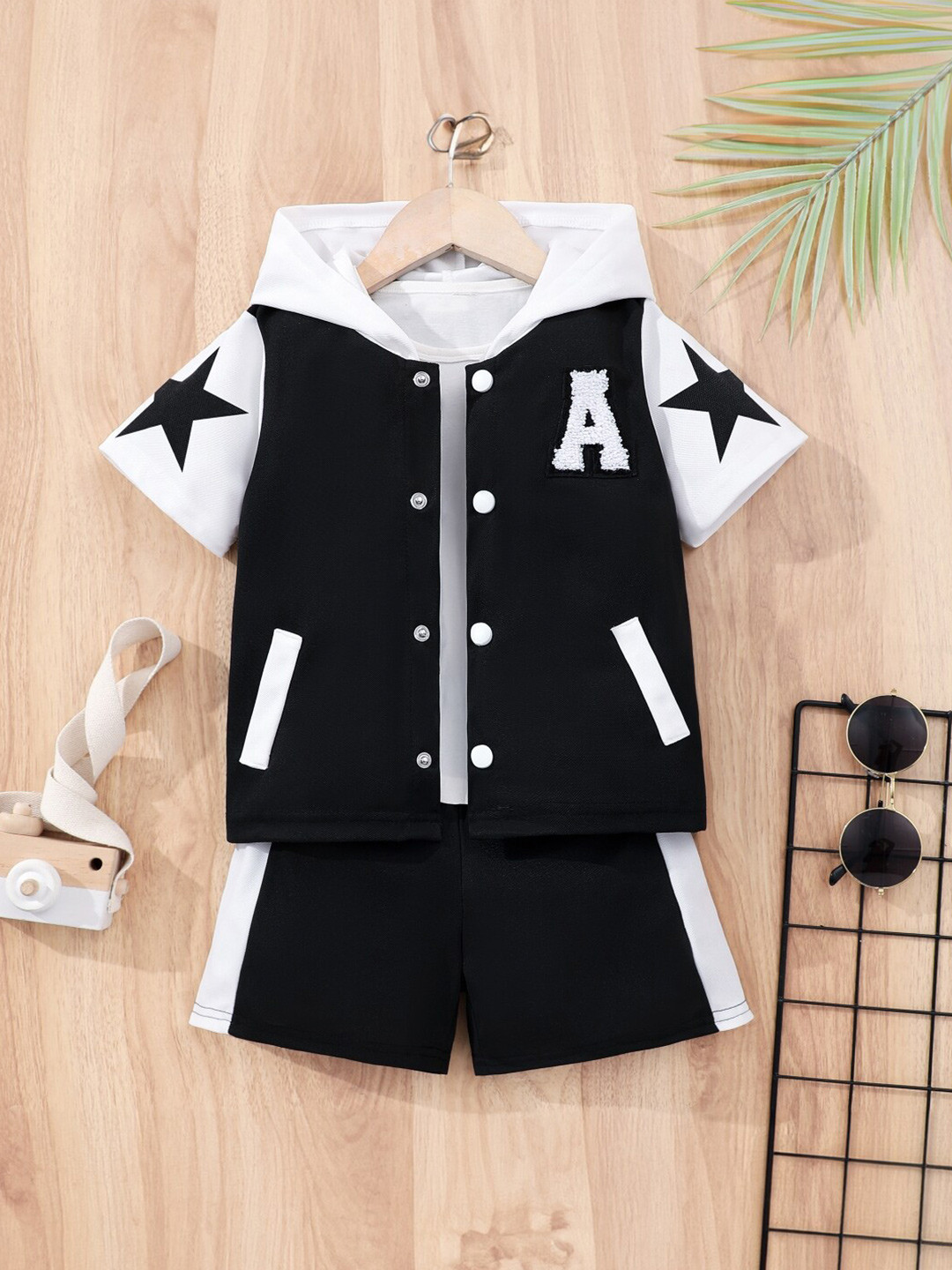 

StyleCast Girls Self Design Hooded Top with Shorts, Black
