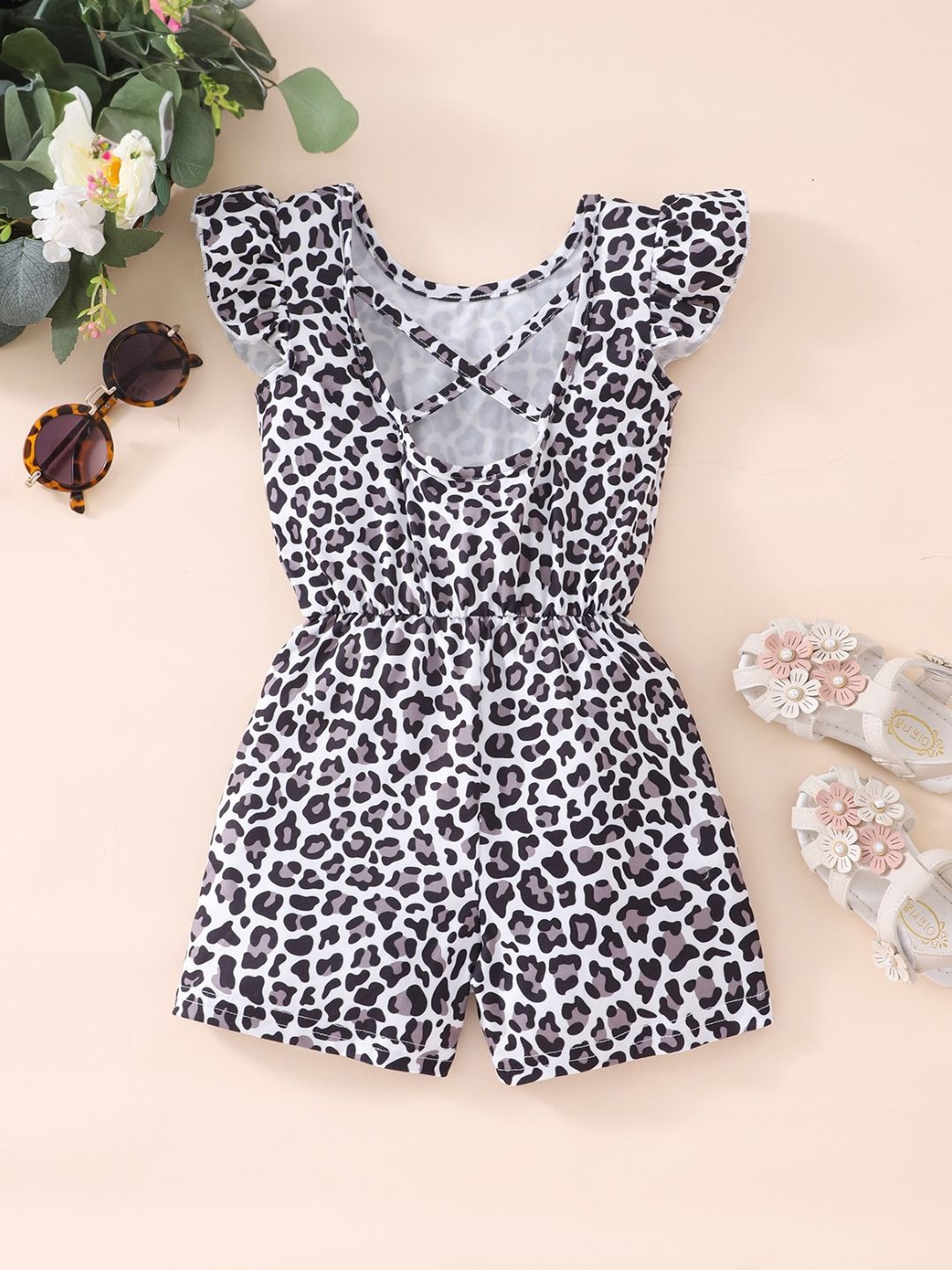 

StyleCast Girls White & Black Animal Printed Round Neck Jumpsuit