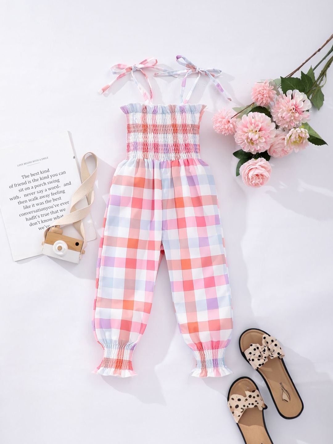 

StyleCast Girls White & Red Checked Shoulder Straps Sleeveless Jumpsuit