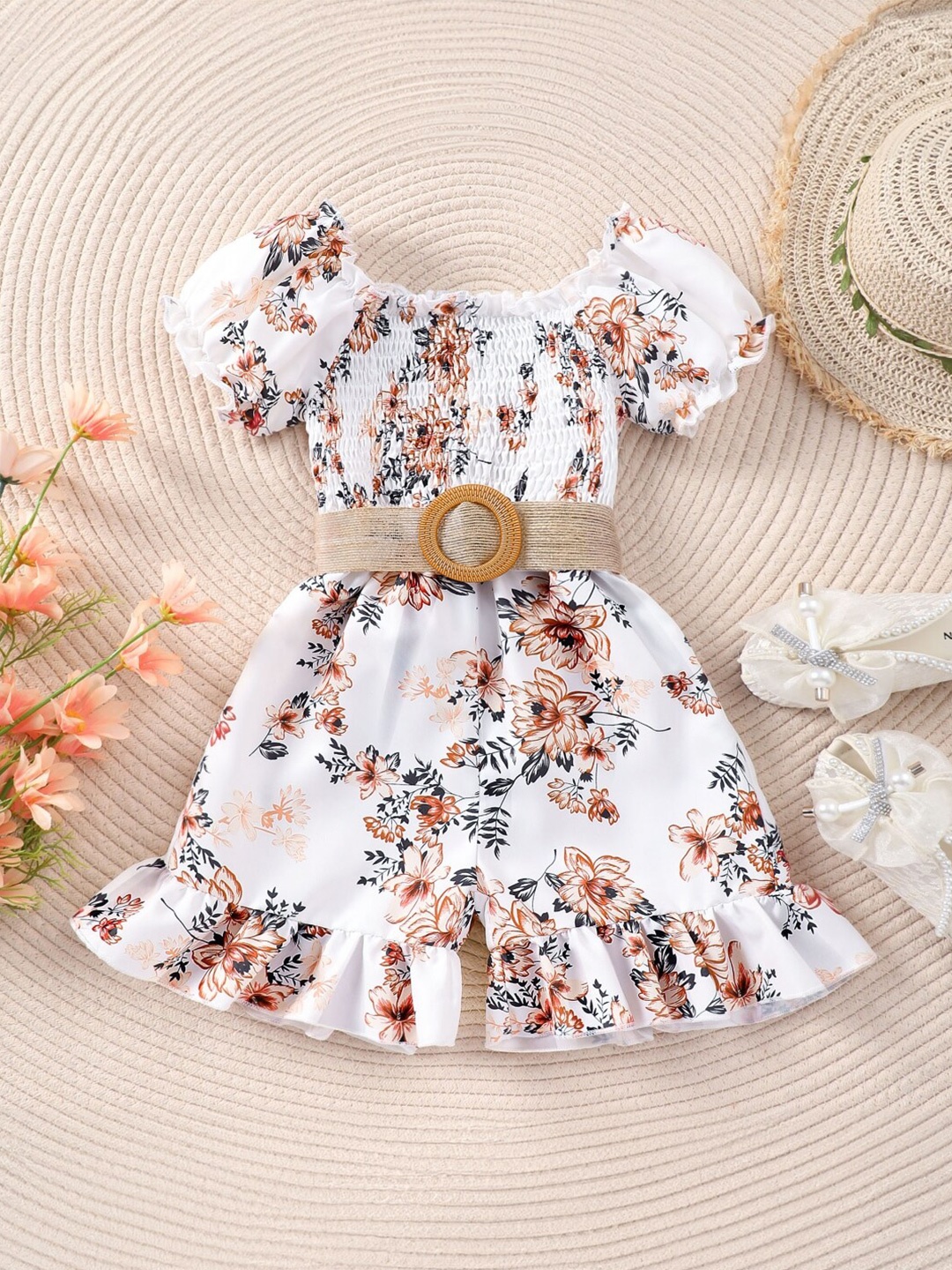

StyleCast Girls Floral Printed Round Neck Jumpsuit, White