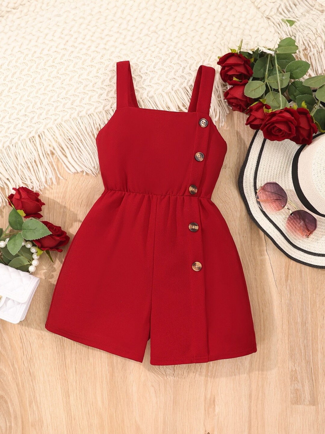 

StyleCast Girls Red Square Neck Sleeveless Jumpsuit