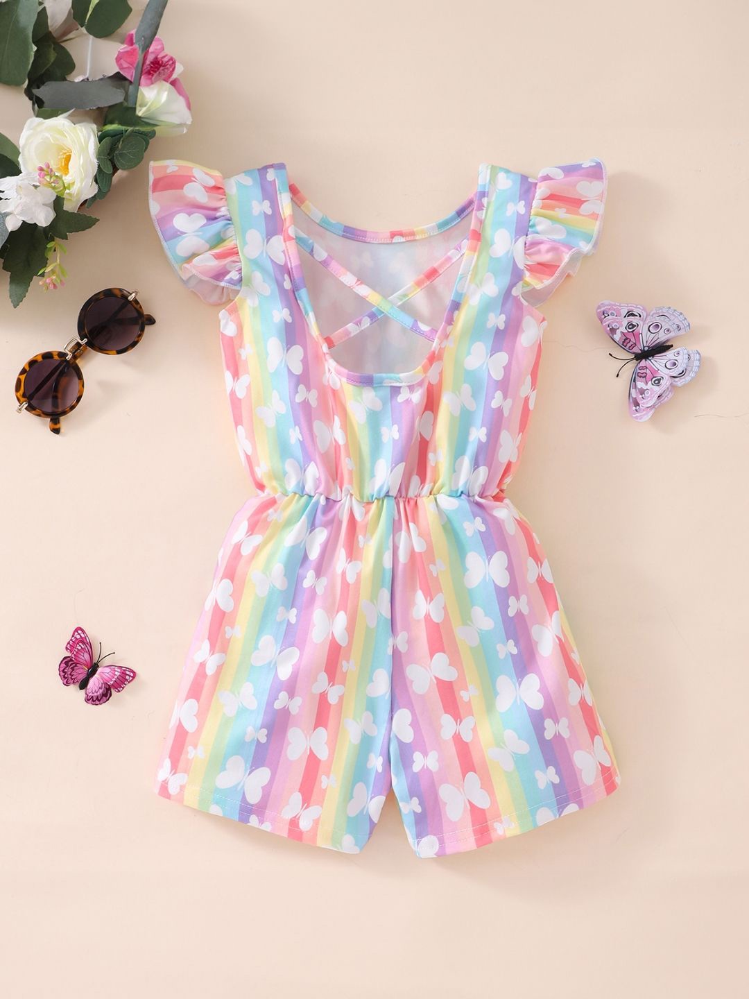 

StyleCast Girls Blue & Pink Butterfly Printed Round Neck Sleeveless Jumpsuit