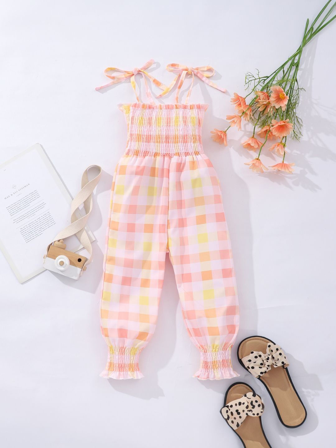 

StyleCast Girls Pink & Yellow Checked Shoulder Straps Sleeveless Jumpsuit