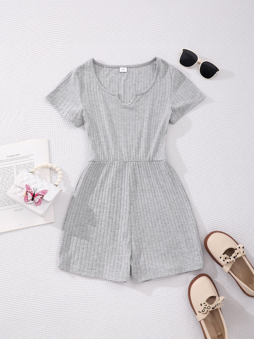 

StyleCast Girls Notch Neck Jumpsuit, Grey