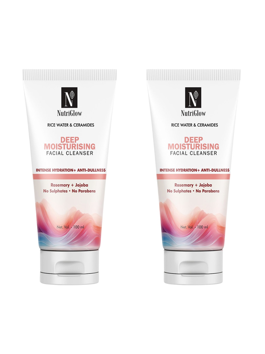 

NutriGlow Set of 2 Rice Water & Ceramides Deep Moisturising Facial Cleanser - 100 ml each, White