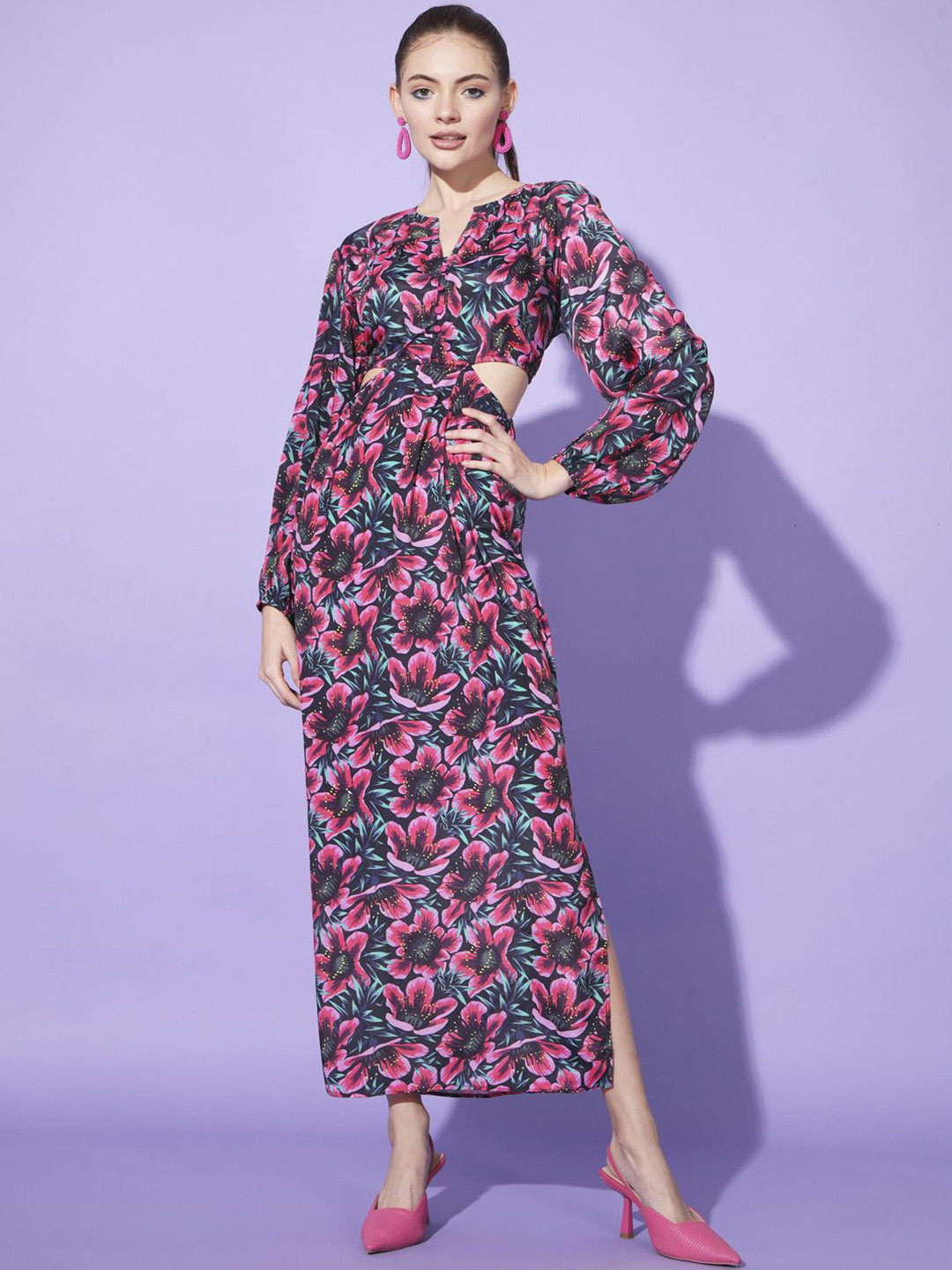 

BAESD Women Floral Print Fit & Flare Maxi Dress, Black