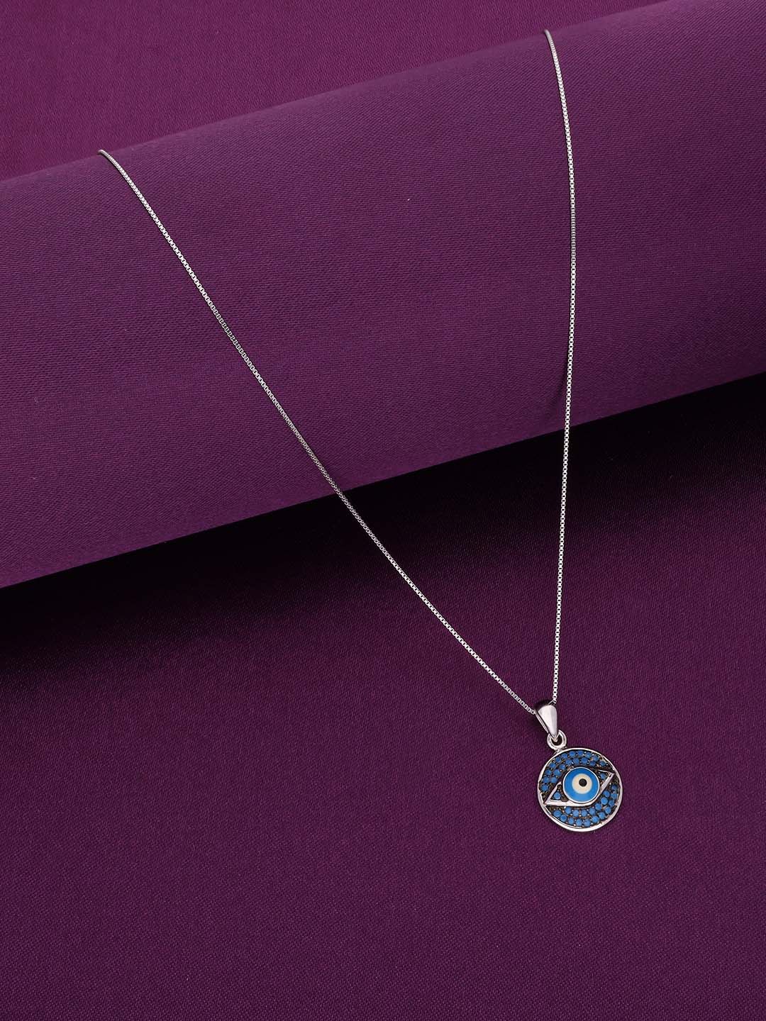 

KAI JEWEL 92.5 Sterling Silver Rhodium-Plated CZ Quirky Evil Eye Pendant with Chain