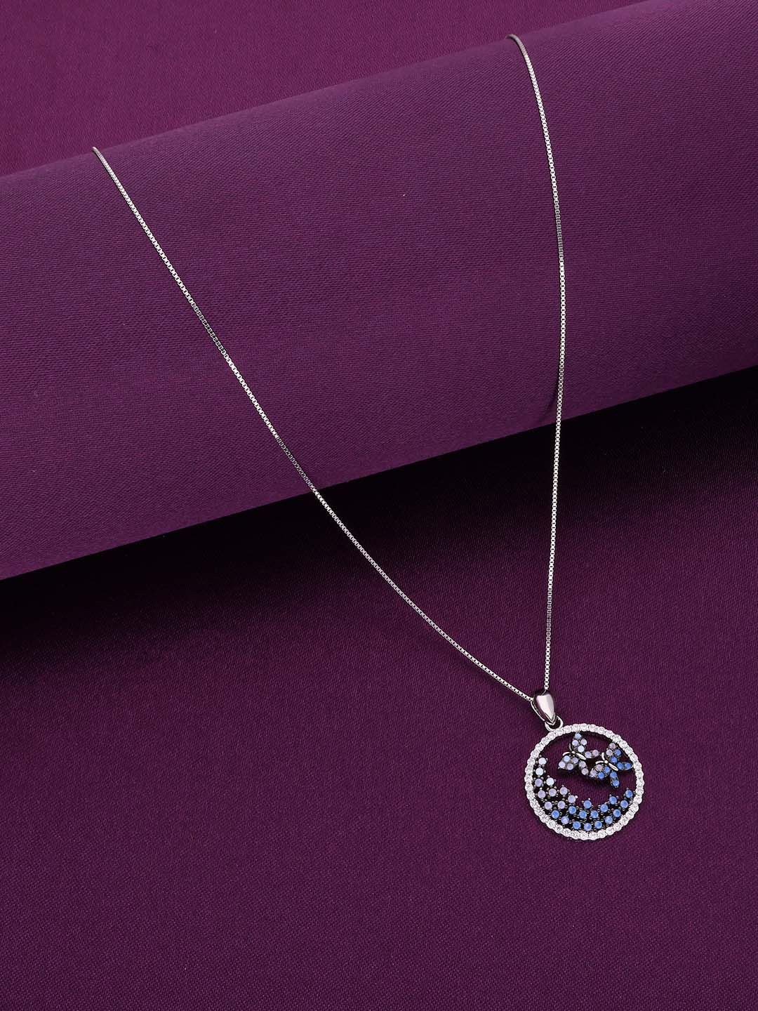 

KAI JEWEL 92.5 Sterling Silver Rhodium-Plated CZ Butterfly Shaped Pendant with Chain