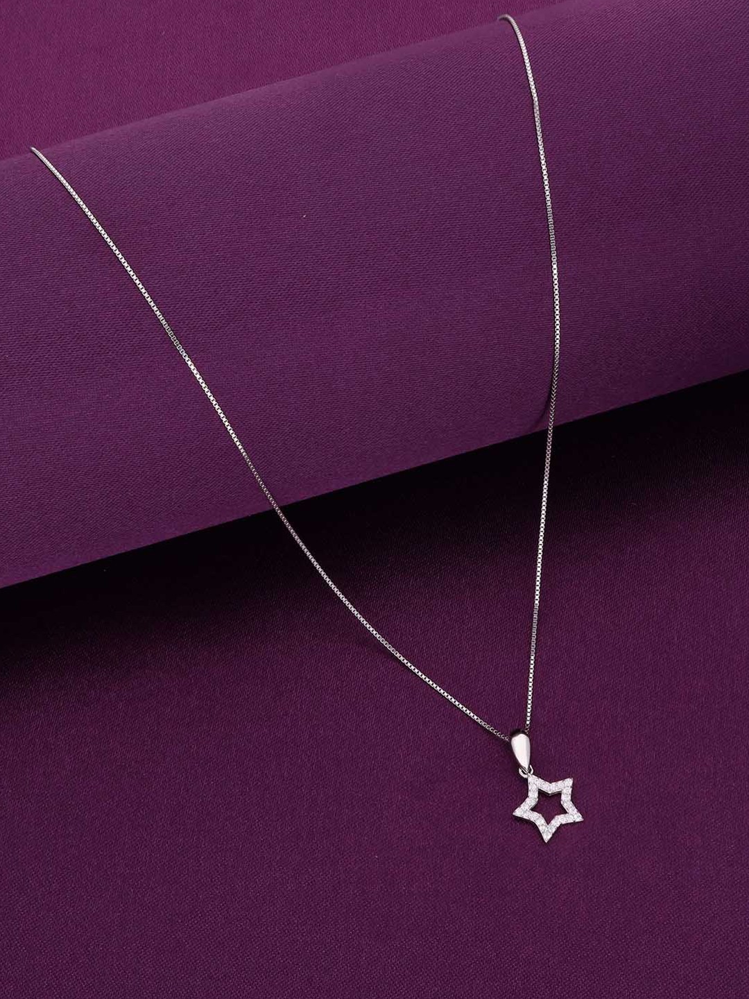 

KAI JEWEL Rhodium Plated Cubic Zirconia 92.5 Silver Star Shaped Pendants with Chains