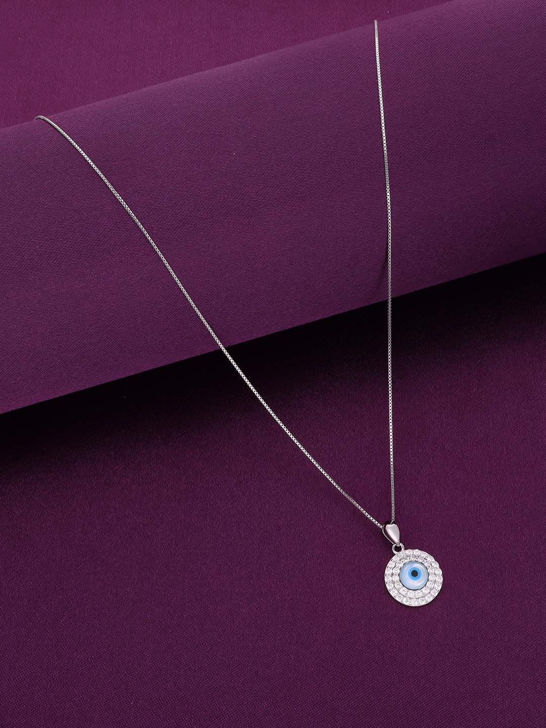 

KAI JEWEL 92.5 Sterling Silver Rhodium-Plated CZ Evil Eye Pendant with Chain