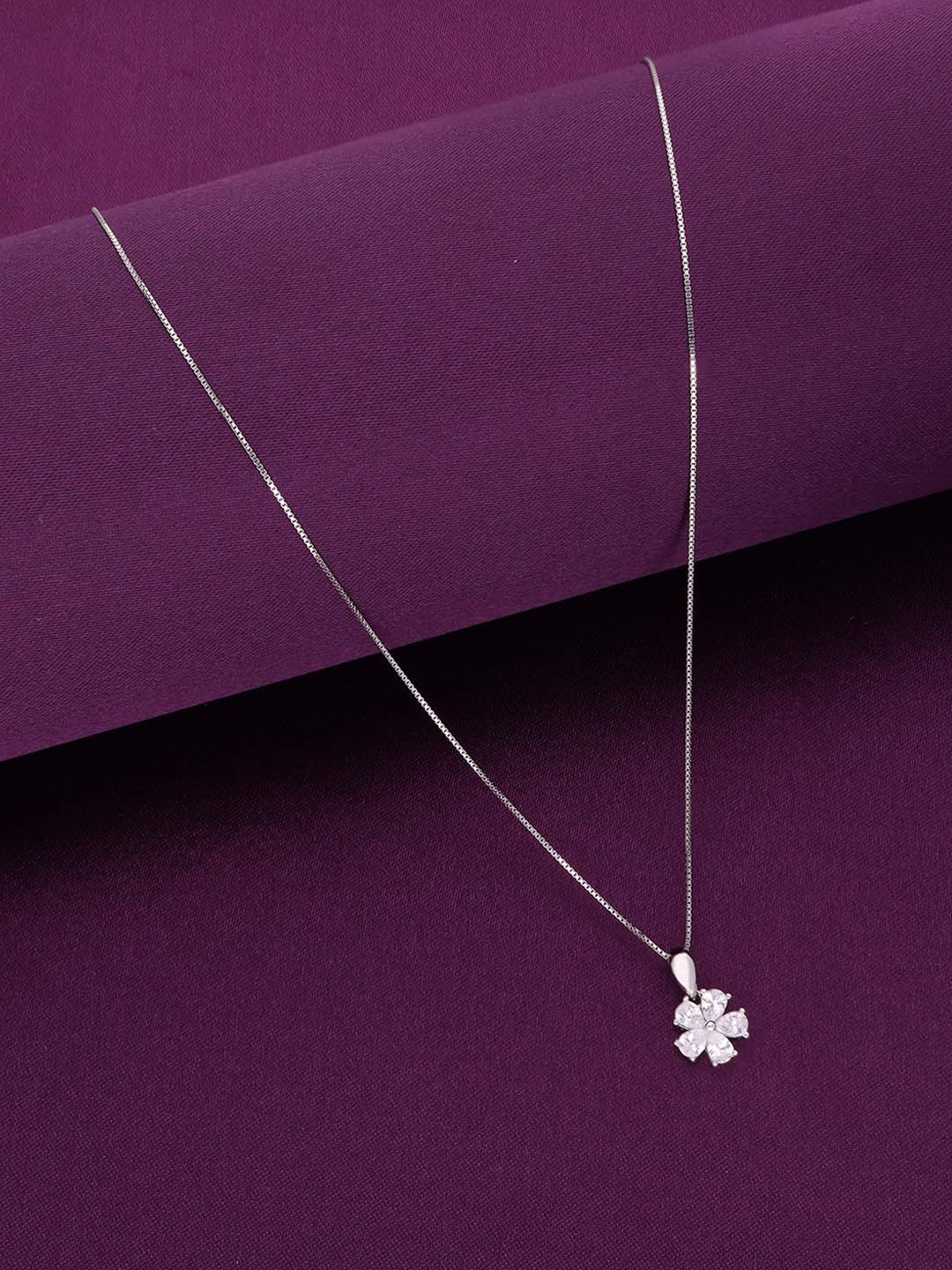 

KAI JEWEL Rhodium Plated Cubic Zirconia 92.5 Silver Floral Pendants with Chains