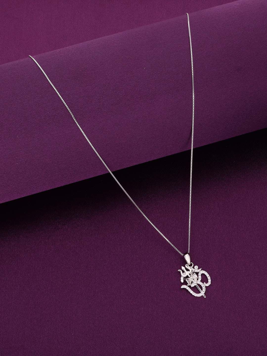 

KAI JEWEL 92.5 Sterling Silver Rhodium-Plated CZ Om & Trishul Pendant with Chain