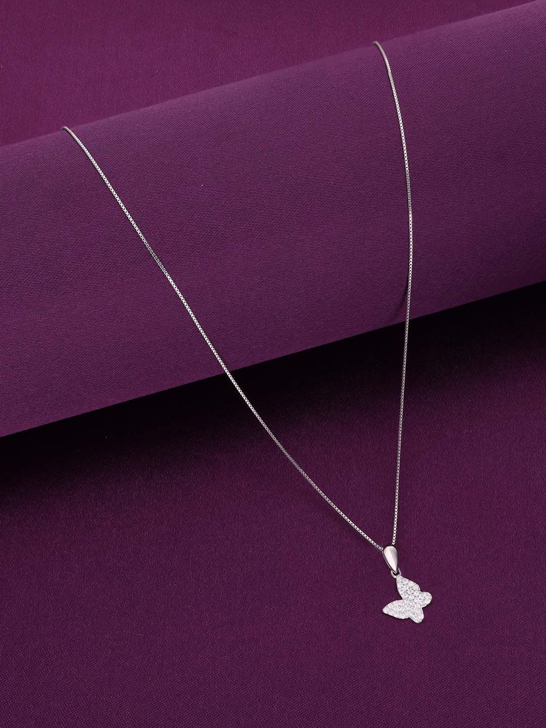 

KAI JEWEL 925 Silver Rhodium-Plated CZ Stone Studded Pendant With Chain