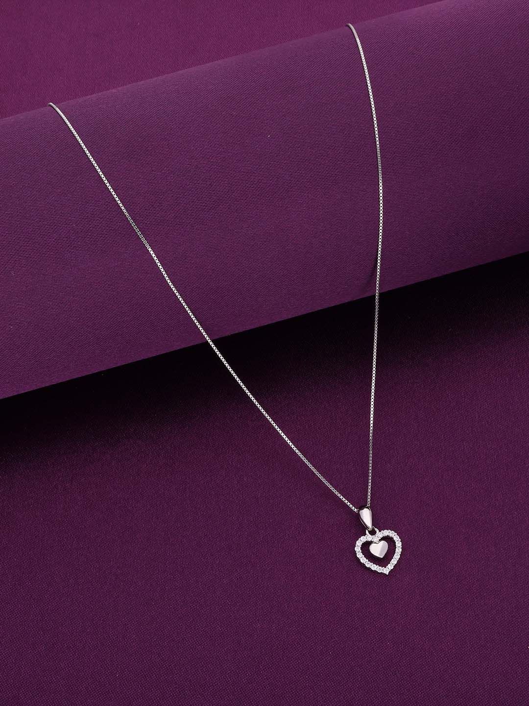 

KAI JEWEL 92.5 Sterling Silver Rhodium-Plated Cubic Zirconia Heart Shaped Pendant & Chain