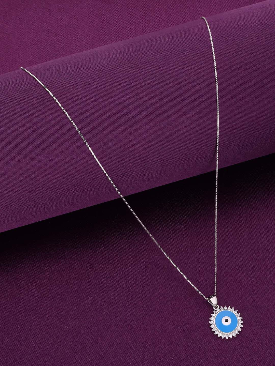 

KAI JEWEL 92.5 Sterling Silver Rhodium-Plated Cubic Zirconia Evil Eye Pendant & Chain