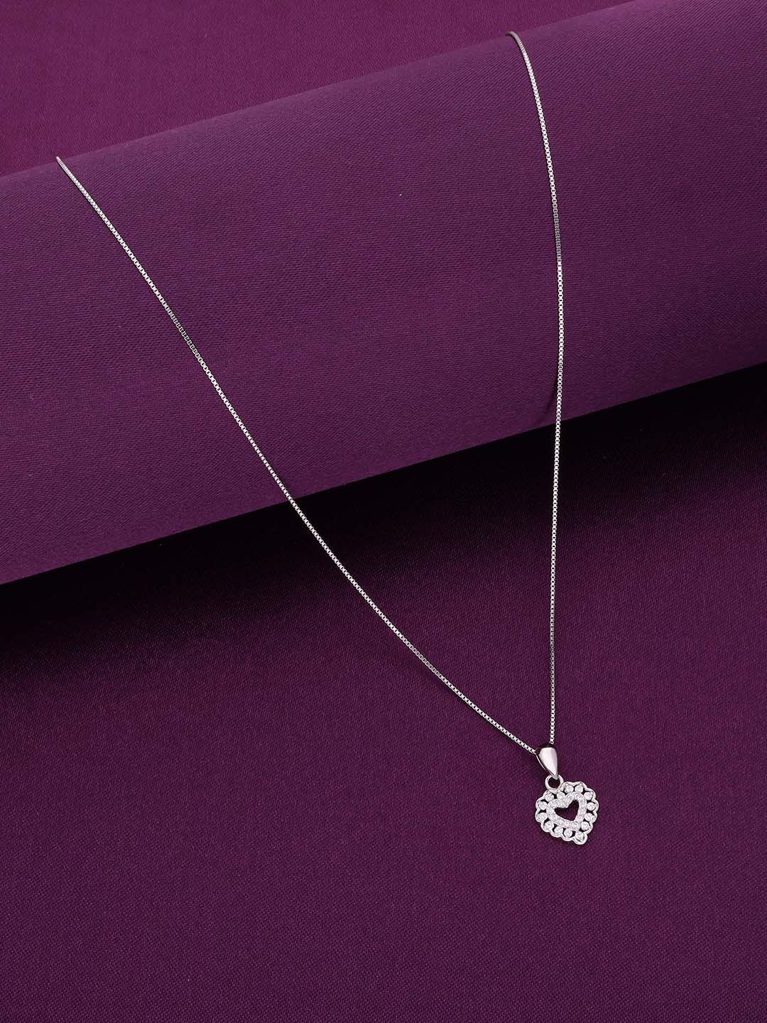 

KAI JEWEL 92.5 Sterling Silver Rhodium-Plated Cubic Zirconia Caressed Heart Pendant Chain