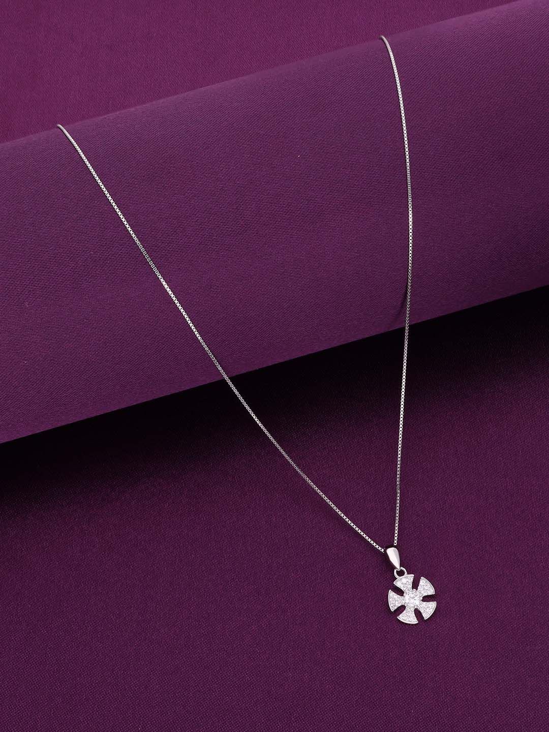 

KAI JEWEL 92.5 Sterling Silver Rhodium-Plated Cubic Zirconia Floral Pendant with Chain