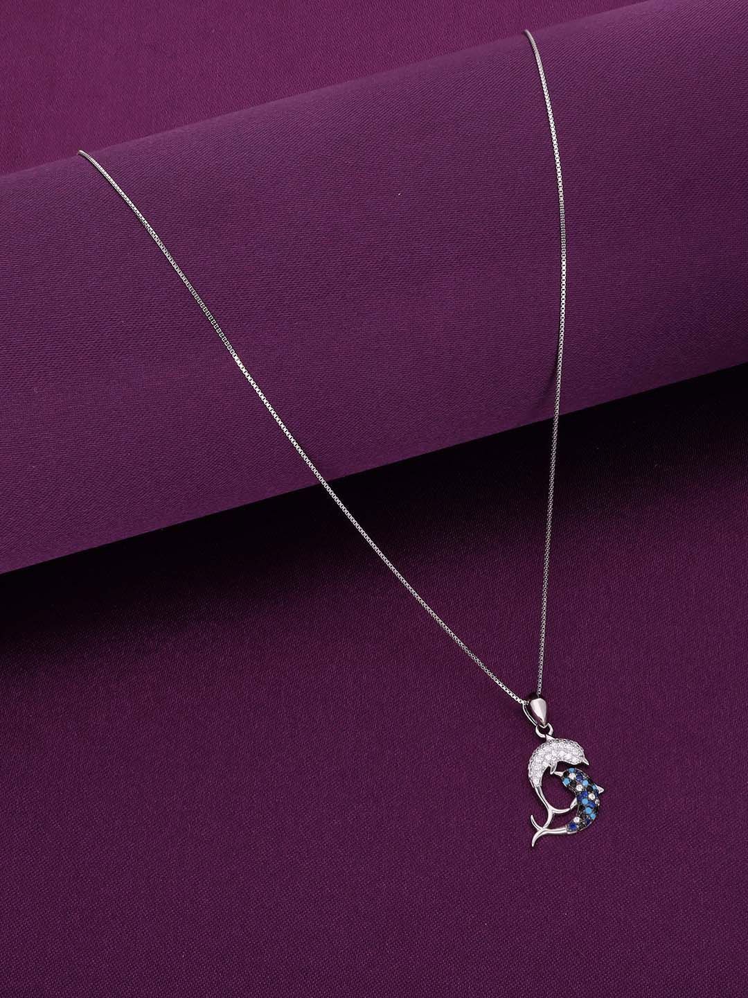 

KAI JEWEL 92.5 Sterling Silver Rhodium-Plated CZ Dolphin Studded Pendant with Chain