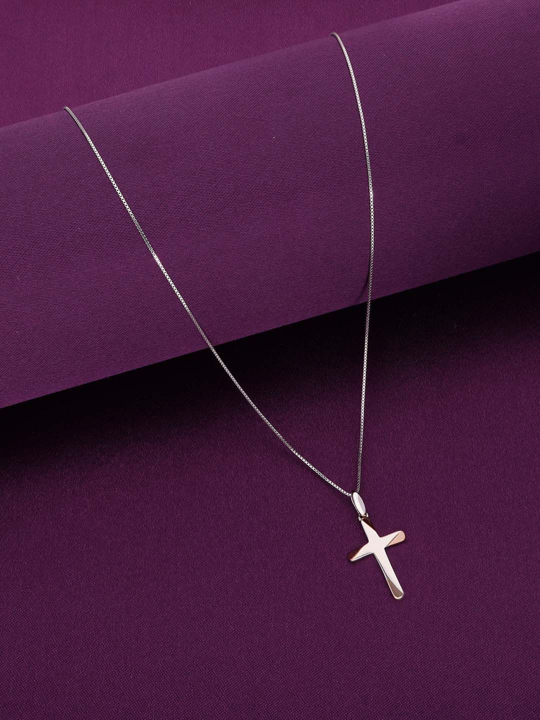 

KAI JEWEL 92.5 Sterling Silver Rhodium-Plated Cubic Zirconia Small Cross Pendant & Chain