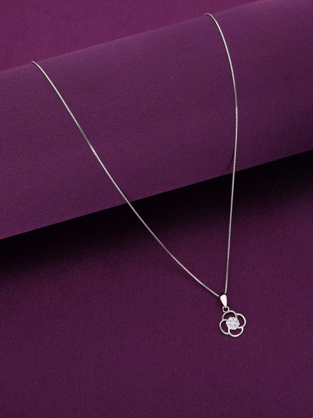 

KAI JEWEL Rhodium Plated Cubic Zirconia 92.5 Silver Floral Pendant with Chain
