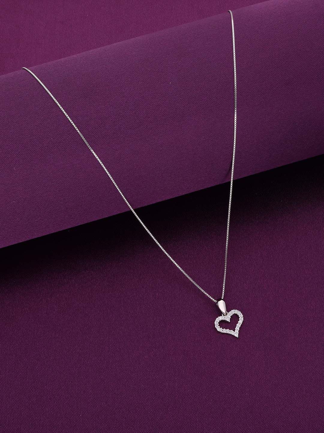 

KAI JEWEL 92.5 Sterling Silver Rhodium-Plated Cubic Zirconia Heart Shaped Pendant & Chain